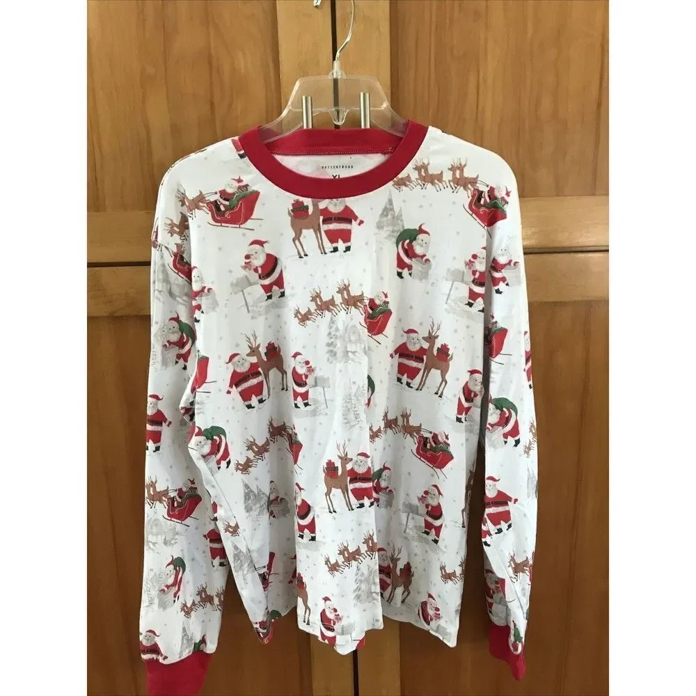 Pottery Barn Kids Heritage Santa Pajama Top Only Long Sleeve Organic cotton XL